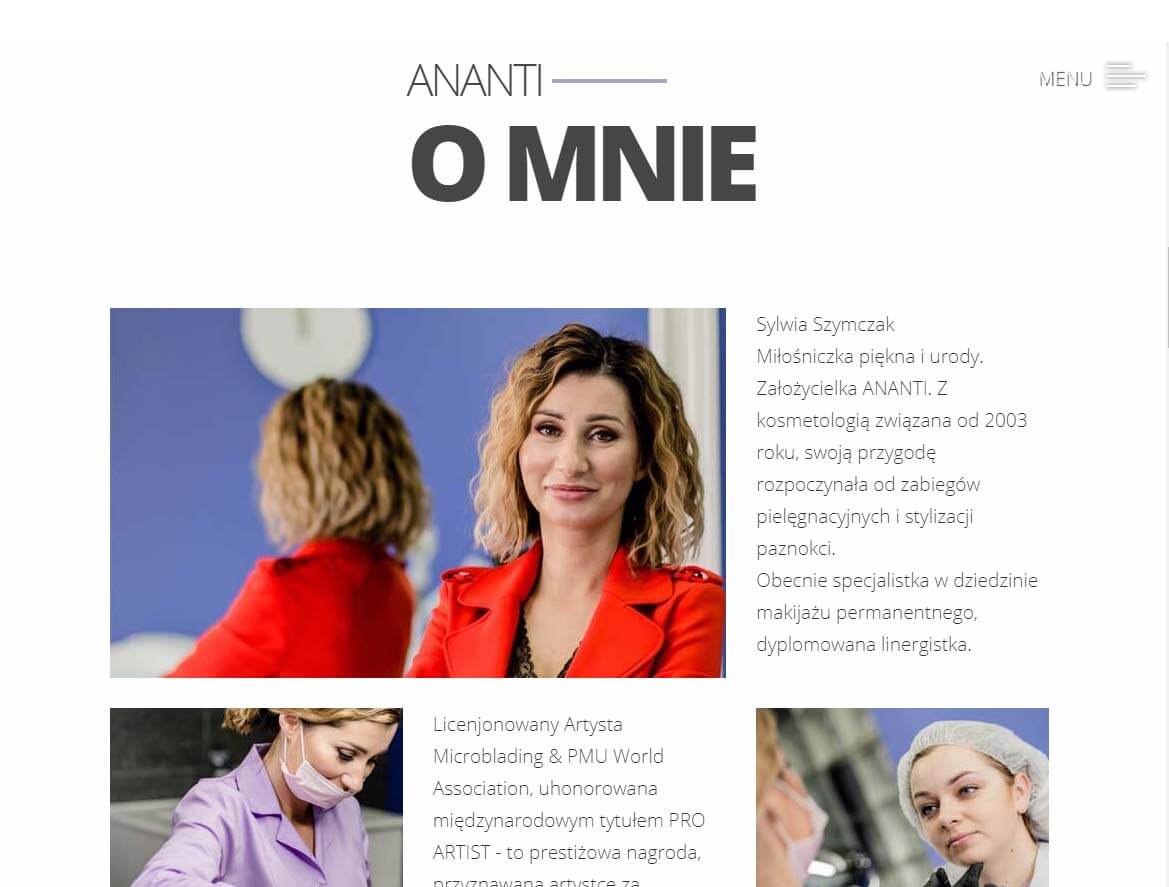 strona internetowa dla salonu kosmetycznego