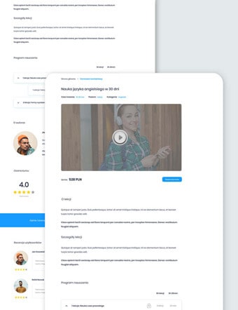 Projekt aplikacji internetowej, system sprzedaży kursów online. Widok konkretnej lekcji.